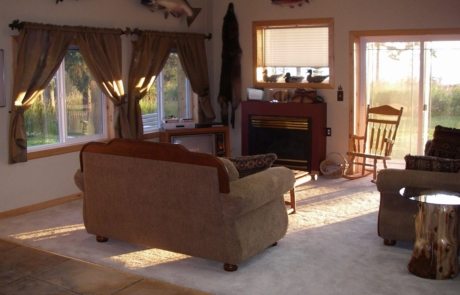 Alaska Lodge living room with fireplace
