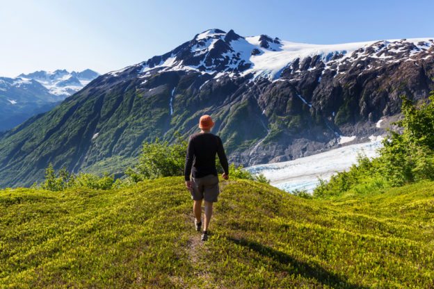 Person hiking Alaskan hills