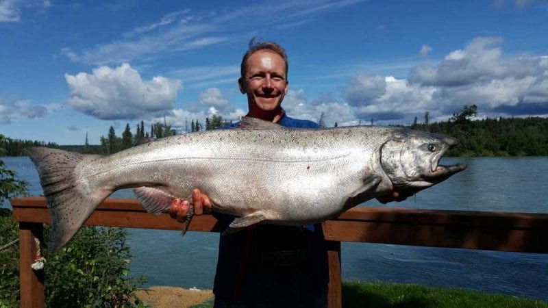 Man holding a monster salmon