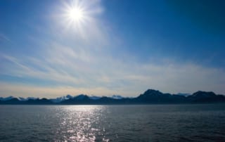 midnight sun over Alaskan waters
