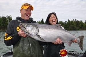 Two avid anglers enjoying the best time to visit Alaska.