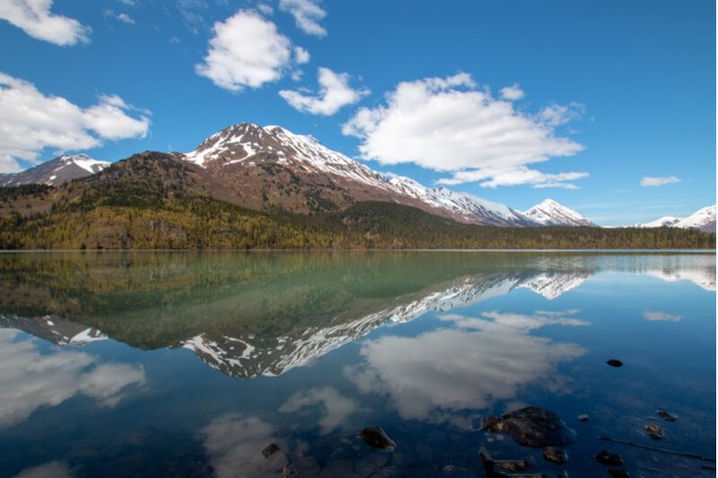 An iconic mountain landscape as seen from the beautiful Kenai Peninsula in Alaska.