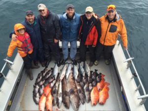A group of anglers enjoy one of Jimmie Jack's Alaska fishing charters.